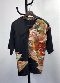逸品　夏用/鯉口ダボシャツ　男女兼用（紳士M）　脇広め/五分袖　絹　刺繍　留袖