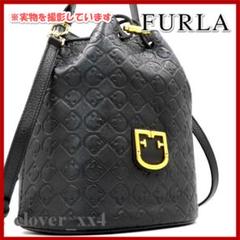 フルラ ショルダーバッグ 巾着 ブラック 黒 総柄 レザー FURLA バケット