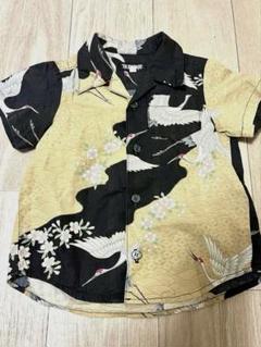 80サイズ　センチ　㎝　和柄　鶴　桜　波半袖　黒　シャツ　オシャレ　男の子　夏