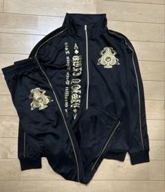 楽天市場】炎柄 長袖 セットアップ ジャージ 上下 黒×金 服