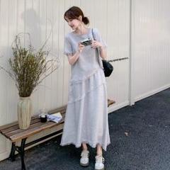新品✨グレー✭タッセル トップス×ロングスカートセットアップ　L