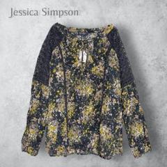 【Jessica simpson】　花柄ブラウス　肩レース　リボン　黒　ゆったり