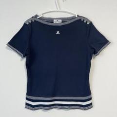 courreges 【美品】半袖 カットソー Tシャツ 青 M位 レディース 美品 courreges/クレージュ リボン付き 半袖Tシャツ y2k 38