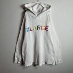 【希少デザイン】XLARGEスウェットパーカー　ワッフル生地　センターロゴ　L