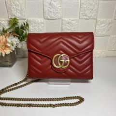 超美品 GUCCI GGマーモント チェーンウォレット キルティングレザー 赤