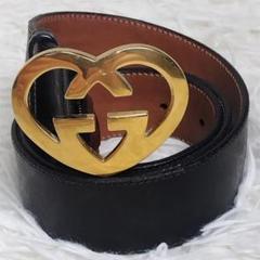 GUCCI 美品 細ベルト 金属×レザー シルバー×ブラック メタリック レザーシルバー箔 アンティーク調 牛革 シンプル