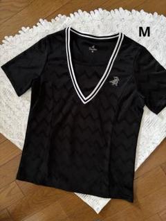 パラディーゾ レディーステニスウェア ネイビー チェック柄 テニスレディース Paradiso チェック柄 半袖Tシャツ Mサイズ