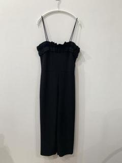ZARA　マキシサロペット　ワイド　黒　フリル　キャミ　オールインワン　M