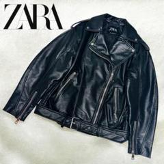 【美品　ZARA ダブルライダースジャケット　XL相当　フェイクレザー】ブラック 極美品 ZARA ザラ ダブルライダース ジャケット フェイクレザー