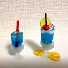 ハンドメイドミニチュア　レジン夏のブルーなドリンクセット