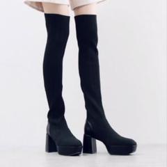 ロングブーツ  ニーハイブーツ あしながおじさん あしながおじさん by レースアップブーツ 厚底ブーツ ニット