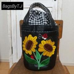 【希少 】レア ビンテージBags By T.J 向日葵刺繍レザーハンドバック