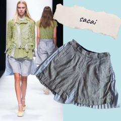 sacai サカイ ストライプ プリーツスカート アシンメトリー 切替デザイン sacai - 【美品】 sacai / サカイ | アシンメトリー プリーツ