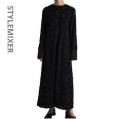 スタイルミキサー バックフレアジャガードワンピース Sブラック結婚式オケージョン