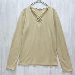 ジェイアンドアール　クロスVネックカットソー　長袖　ベージュ　M