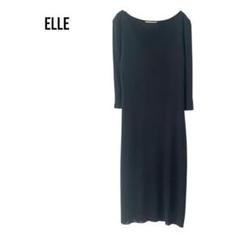 ELLE 七分袖　シンプルUネック膝下ロングワンピース　おしゃれビジネスきれいめ