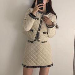 セットアップ ジャケット ミニスカート ツイード 秋冬 韓国 韓国♡大人可愛い♪ 超上品 ツイード ジャケット ミニスカート