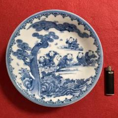 長崎 平戸三川内焼 染付献上七人唐子絵図 七寸高台皿 平戸松山作