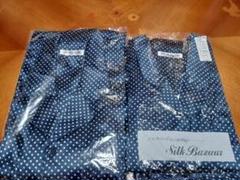 ◎新品　シルク　ペア　パジャマ　M　セット　ネイビー　ドット✨絹✨silk ◎新品 シルク ペア パジャマ M セット ネイビー ドット✨絹