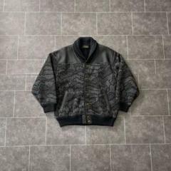 80's ITALY製 vintage レザー切替 総柄 ニットジャケット 黒