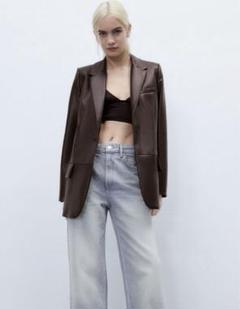 ZARA ゴートレザー ボマージャケット 裏地チェック 大きいサイズ ブラウン ZARA ゴートレザー ボマージャケット 裏地チェック 大きいサイズ