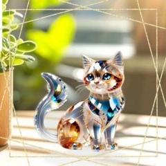 クリスタルプリントキャット　猫雑貨　スタンド型　サンキャッチャー　置物　アクリル