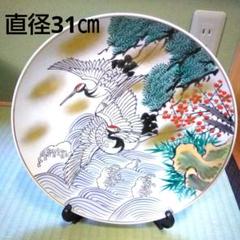 九谷焼 飾り皿・九谷焼 玉竜窯大皿 縁起物(夫婦鶴＋松竹梅＋青海波) 九谷焼 飾り皿・九谷焼 玉竜窯大皿 縁起物(夫婦鶴＋松竹梅＋青海
