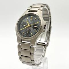 稼働 ELGIN エルジン FK-371 メンズ腕時計 チタン製 黒文字盤