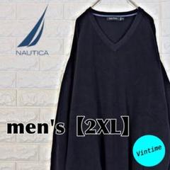 V286【NAUTICA】刺繍ロゴニット【メンズXXL】ネイビー