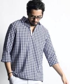 【美品】DUFFER スキッパーシャツ プルオーバー 7分袖 ギンガムチェック柄