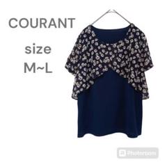 COULANT　半袖シャツ　ブラウス　ネイビー　Ｍ〜Ｌ　花柄　ドッキング　春夏