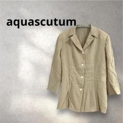 aquascutum ベージュ ストライプ 七分袖シャツ