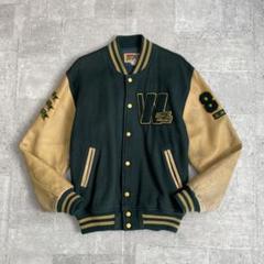 美品　DELAY by Win＆Son 鹿革　袖レザー　スタジャン　M Win&Sons - DELAY鹿皮革茶芯ディア スキンレザーキルティング