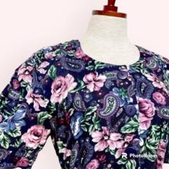 vintageヴィンテージワンピースドレスペイズリー花柄レトロ海外古着 vintage dress mustard yellow paisley /ペイズリー柄レトロ