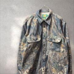 90s Cabela’sリアルツリーカモ柄迷彩長袖シャツ起毛緑系 L