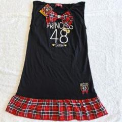 【新品】Princes48 リボン付きワンピース　黒　赤チェック 160