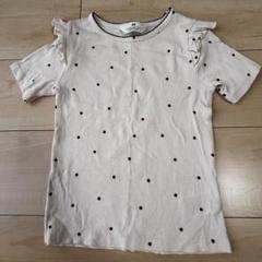 H&M 130 肩フリル 黒ドット柄 水玉 カットソー Tシャツ 大人ライク