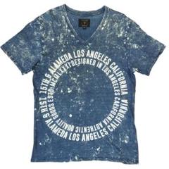 GUESSゲス タイダイ染め風VネックダメージTシャツインディゴブルーMサイズ