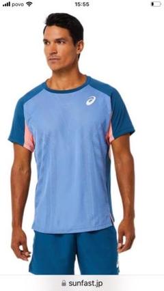 美品　ASICS テニス Tシャツ 青/ピンクメンズ海外Sサイズ