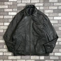 80-90's old leather zip jacket over size