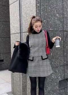 sheller パイピングベロアワンピ　シェリエ　極美品 she'ller シェリエ極美品ベロアパイピングミニワンピース