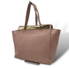 美品 FURLA 2107 トートバッグ ロゴプレート A4可 フルラ ピンク