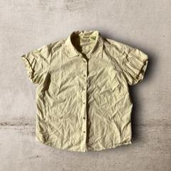 USA古着GUAYABERA開襟シルクシャツ半袖短丈イエロー希少パイナップル刺繍
