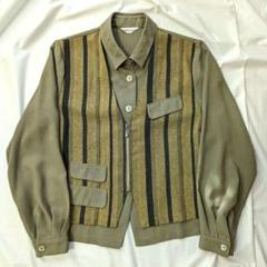 【vintage】希少80sフェイクベストシャツ　カーキ系　とろみ感