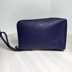 美品☆ACNEO☆クラッチバッグ☆レザー☆ブルー☆ジップラウンド☆