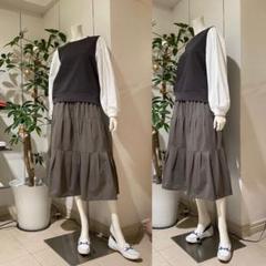 PUPULA ププラ タフタストレッチ 切り替えティアード ロングスカート PUPULA ププラ タフタストレッチ 切り替えティアード ロング