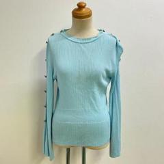 LANVIN COLLECTION ☆ 花モチーフ シルク混 カットソー ☆ ペール ブルー 七分袖 ニット ☆ サイ40（L）☆ ランバンコレクション  ランバン