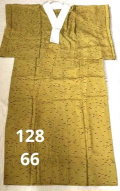 未使用　辛子色　唐辛子模様　単衣　長襦袢　正絹　128