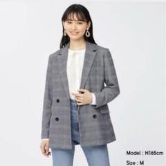 ダブルブレストテーラードジャケット M チェック柄 グレー