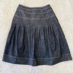 スチェッソ　ワールド　ブラック　デニム風　プリーツスカート　ひざ丈
